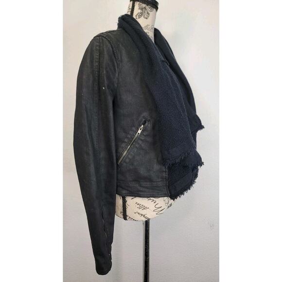 Free People Drape Front Moto Waxed Biker Jacket Womens Size 4 Black OB418010 - Picture 8 of 15